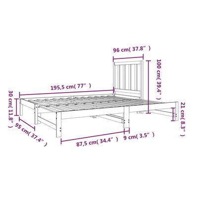 vidaXL izvelkama gulta, 2x(90x190) cm, priedes masīvkoks