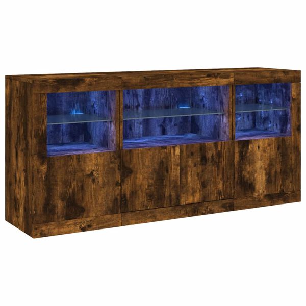 vidaXL kumode ar LED lampiņām, ozolkoka krāsa, 142,5x37x67 cm