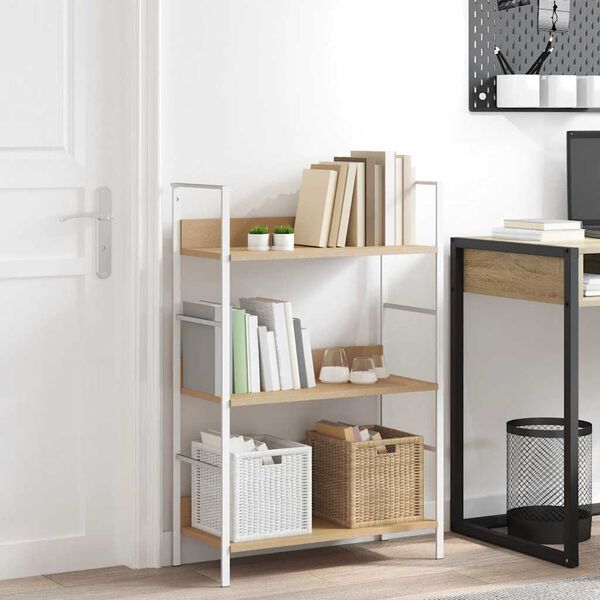 vidaXL 3-līmeņu grāmatplaukts, ozolkoka krāsā, 60x27,6x90,5 cm, koks