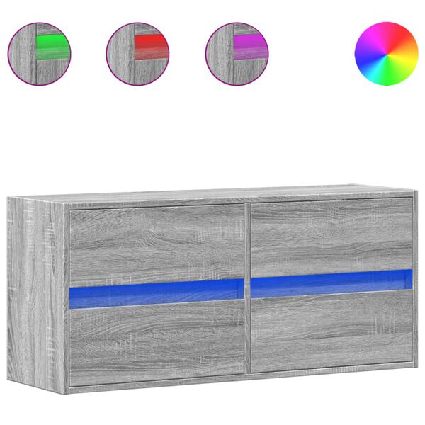 vidaXL TV skapītis ar LED lampiņām, pelēka ozola krāsa, 100x31x45 cm