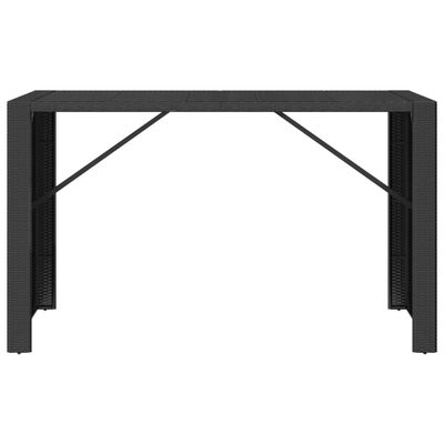 vidaXL bāra galds, stikla virsma, melns, 185x80x110 cm, PE rotangpalma
