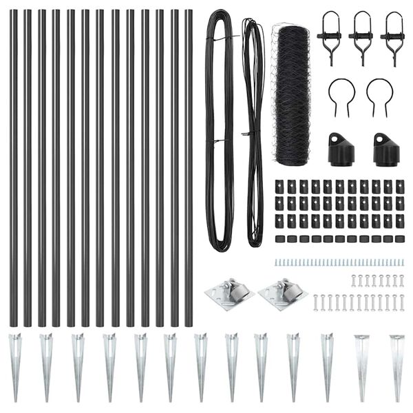 vidaXL Žoga āķis Pelēka 25 x 0,8 m (50 mm siets) Tērauds un PVC