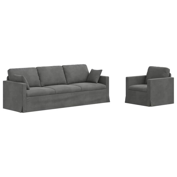 vidaXL Dīvānu komplekts 2 pcs Tum&scaron;i pelēks 228 x 78 x 80 cm Samts