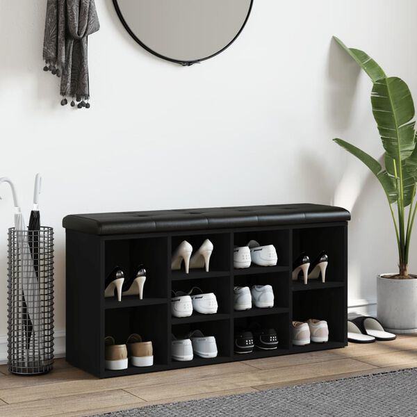 vidaXL apavu skapītis, melns, 102x32x50 cm, inženierijas koks