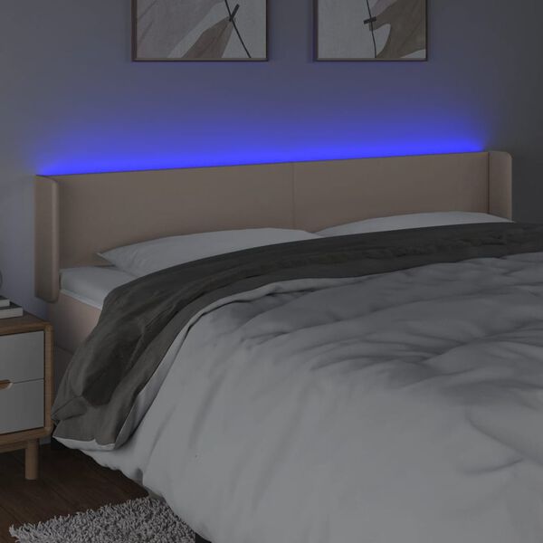 vidaXL gultas galvgalis ar LED, 163x16x78/88 cm, kapučīno mākslīgā āda