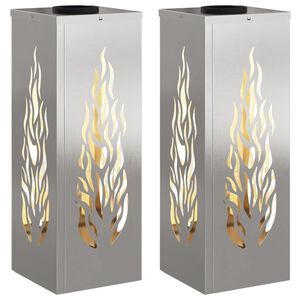 vidaXL Saules LED ceļa gaisma 2 pcs Sudraba Nerūsējo&scaron;s tērauds