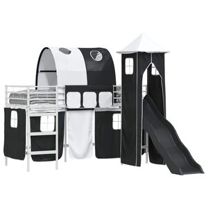 vidaXL Bērnu loft gultas rāmjis Balts un melns 74,5 x 190 cm Metāls