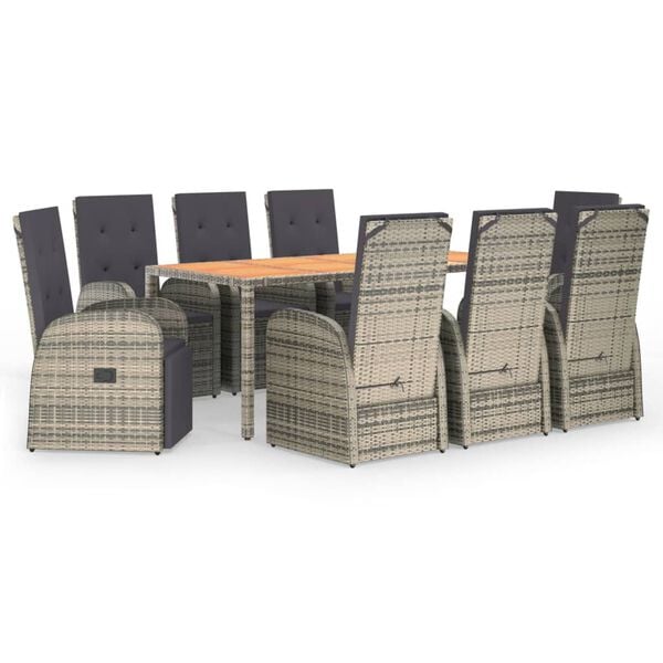 vidaXL 9-daļīgs dārza mēbeļu komplekts ar matračiem, PE rotangpalma