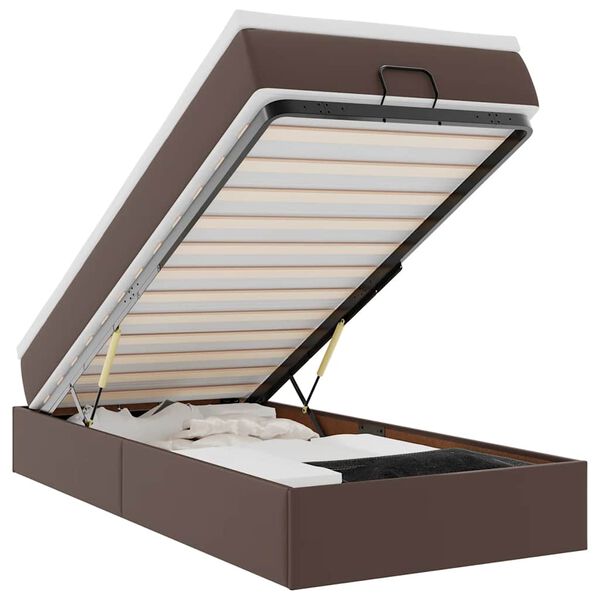 vidaXL Osmaņu gultas rāmis ar matrača brūns 90x200cm mākslīgā āda