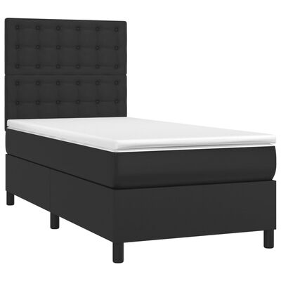 vidaXL atsperu gulta ar matraci, LED, melna, 90x190 cm, mākslīgā āda