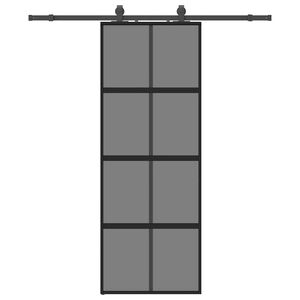 vidaXL bīdāmās durvis ar aparatūras komplektu, melns, rūdīts stikls
