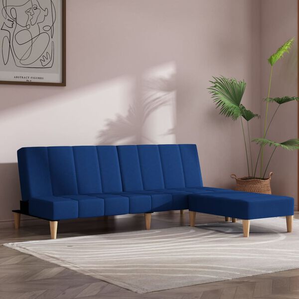 vidaXL 2-vietīga dīvāngulta ar soliņu, zils audums