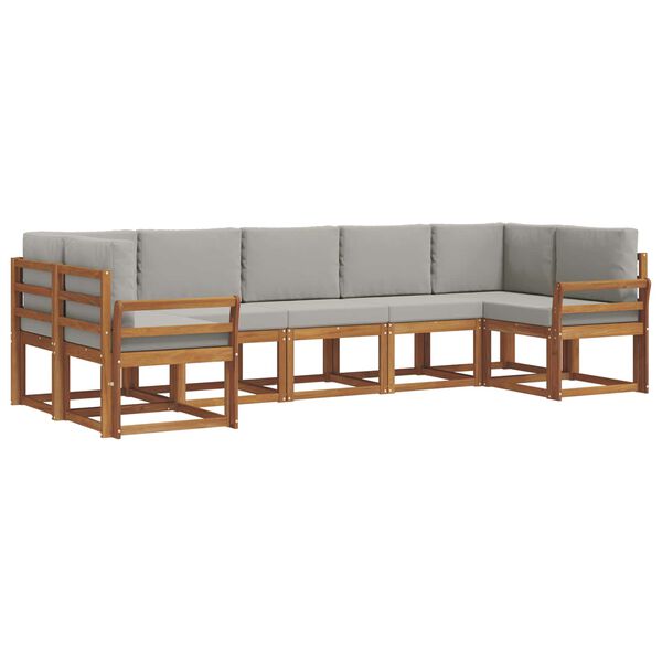 vidaXL Āra dīvānu komplekts ar spilvenu 7 pcs Dabīgs un gai&scaron;i pelēks