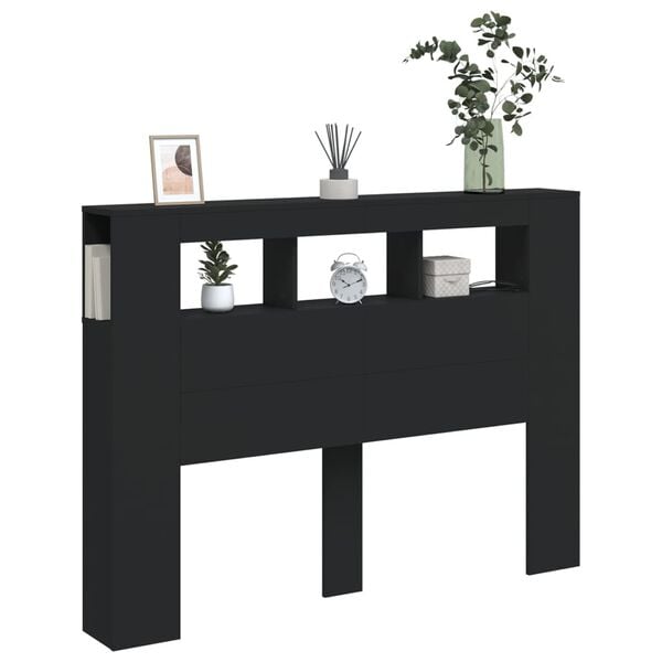 vidaXL gultas galvgalis ar LED, melns, 140x18,5x103,5 cm, koks