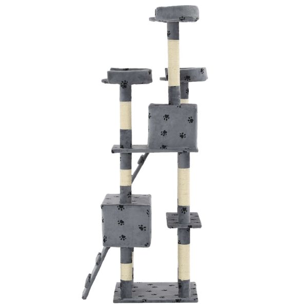 vidaXL kaķu māja, stabi nagu asināšanai, 170 cm, pelēka, ķepu apdruka