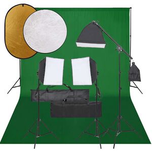 vidaXL fotostudijas komplekts &ndash; gaismas, fons, reflektors