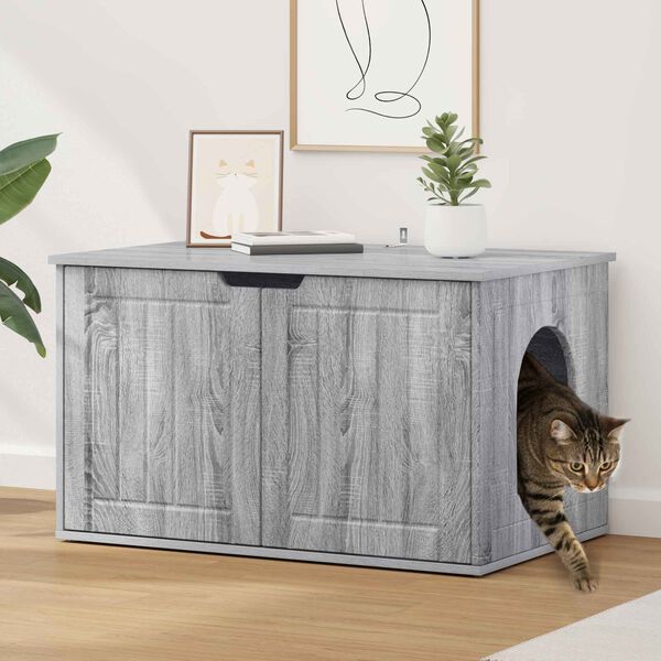 vidaXL Kaķu māja Pelēks Sonoma 85 x 55 x 50,5 cm Inženierijas koks