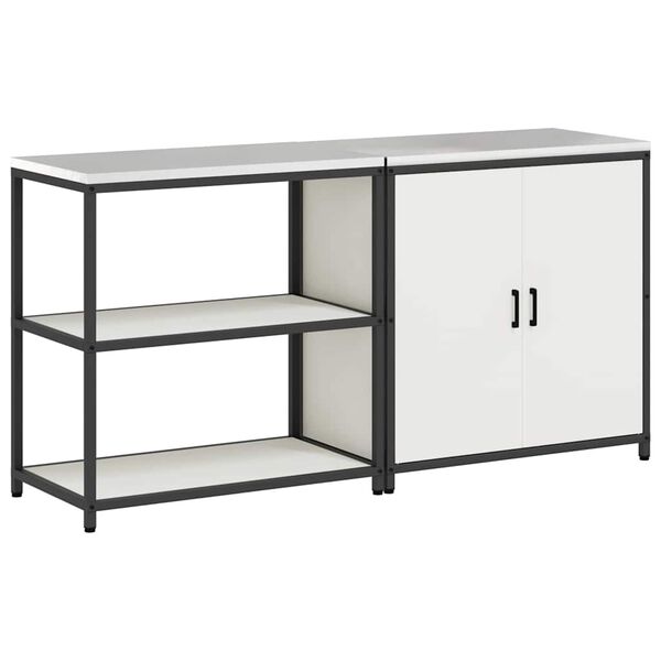 vidaXL Virtuves glabā&scaron;anas komplekts ar plauktu ar durvīm 2 pcs Balts