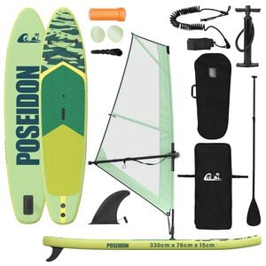 vidaXL Gaisa SUP dēlis ar buru POSEIDON 330 x 76 x 15 cm Zaļa
