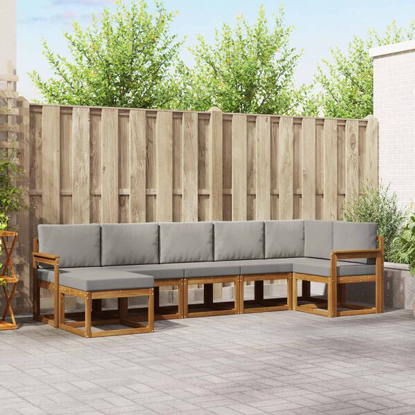 vidaXL Āra dīvānu komplekts ar spilvenu 7 pcs Dabīgs un gai&scaron;i pelēks