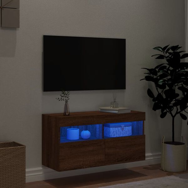 vidaXL TV plaukti ar LED lampiņām, 80x30x40 cm, brūna ozolkoka