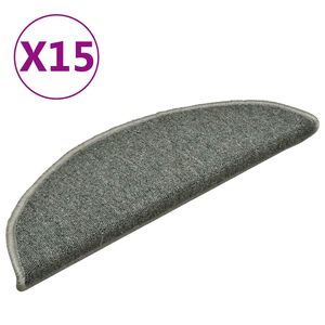 vidaXL kāpņu paklājiņi, 15 gab., 56x17x3 cm, tum&scaron;i zaļi, pusapaļi