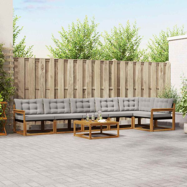 vidaXL Āra dīvānu komplekts ar spilvenu 7 pcs Dabīgs un gai&scaron;i pelēks