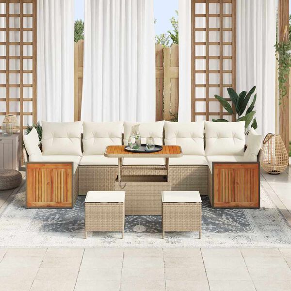 vidaXL Dārza dīvānu komplekts 13 pcs Bē&scaron;s un krēms poliratāns