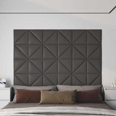 vidaXL sienas paneļi, 12 gab., pelēki, 30x30 cm, mākslīgā āda, 0,54 m²
