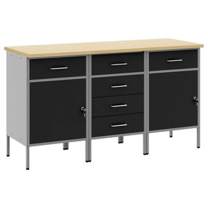 vidaXL Darba skapis ar slēdzeni 3 pcs Melns un pelēks 150 x 55 x 85 cm