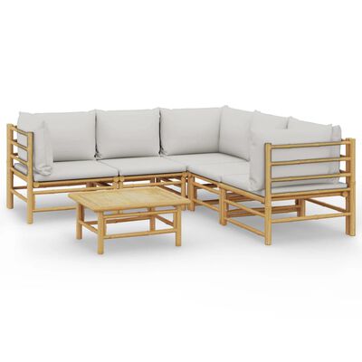 vidaXL 6-daļīgs dārza dīvānu komplekts ar pelēkiem matračiem, bambuss