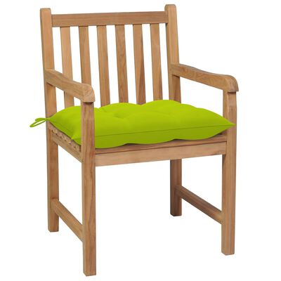 vidaXL dārza krēsli, spilgti zaļi matrači, 4 gab., masīvs tīkkoks