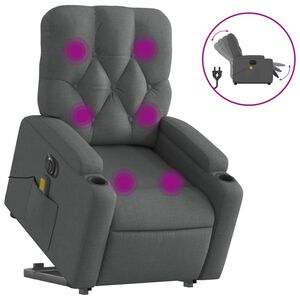 vidaXL elektrisks masāžas krēsls, paceļams, atgāžams, pelēks audums