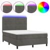 vidaXL atsperu gulta ar matraci, LED, tum&scaron;i pelēks samts, 140x190 cm