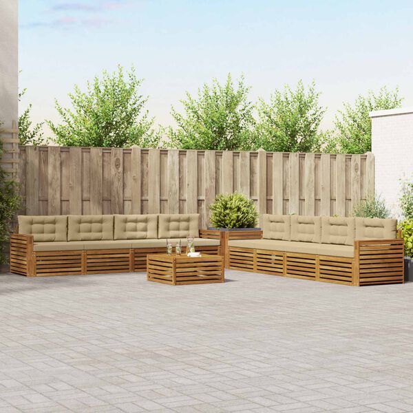 vidaXL Āra dīvānu komplekts ar spilvenu 9 pcs Dabisks un bē&scaron;s