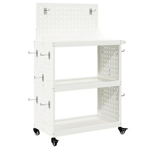 vidaXL Instrumentu ratiņi ar plauktu ar riteni Balts 65 x 35 x 111 cm