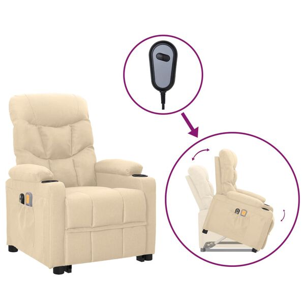 vidaXL masāžas krēsls, paceļams, krēmkrāsas audums
