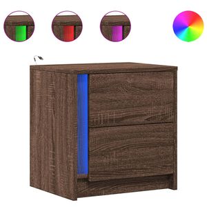vidaXL naktsskapītis ar LED, ozolkoka krāsā, inženierijas koks