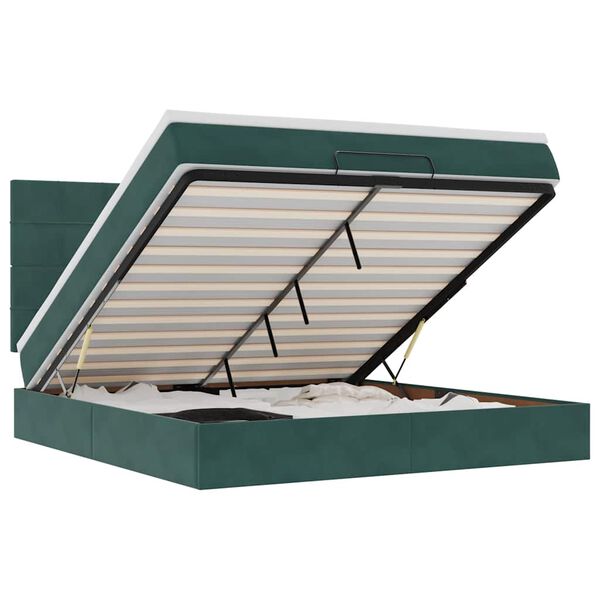 vidaXL Osmaņu gultas rāmis ar matračiem tumši zaļš 180x200cm audums