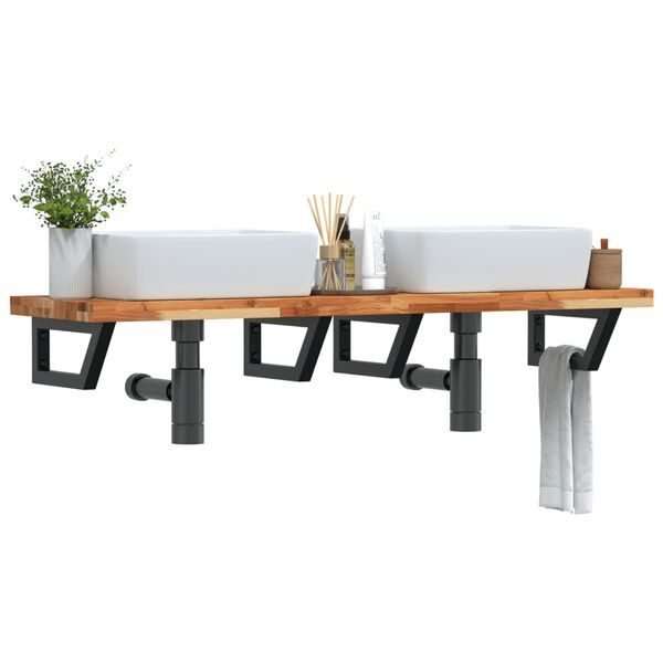 vidaXL izlietnes plaukts, stiprināms pie sienas, tērauds, akācija