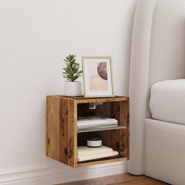 vidaXL TV galdiņ&scaron; ar LED lampiņām, veca koka, 30x28,5x30 cm