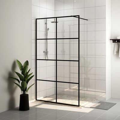 vidaXL dušas siena, caurspīdīgs ESG stikls, 100x195 cm, melna