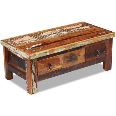 vidaXL kafijas galdiņš ar atvilktnēm, pārstrādāts koks, 90x45x35 cm