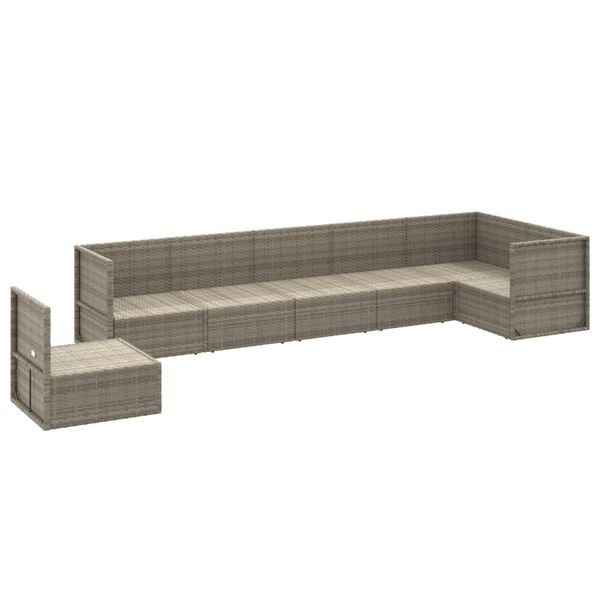 vidaXL 7-daļīgs dārza atpūtas mēbeļu komplekts ar matračiem, pelēks PE