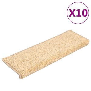 vidaXL kāpņu paklājiņi, 10 gab., 65x21x4 cm, krēmkrāsas, taisnstūrveida mala