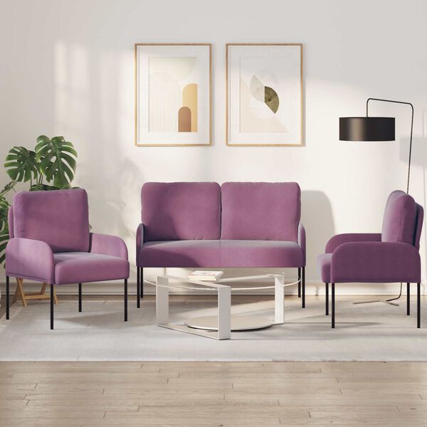 vidaXL Dīvāna komplekti 3 pcs Violeta 115 x 56 x 80 cm Saplāksnis