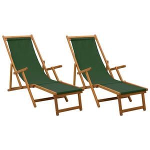 vidaXL Saliekamais sauļo&scaron;anās krēsls 2 pcs 3 Pozīcija Zaļa