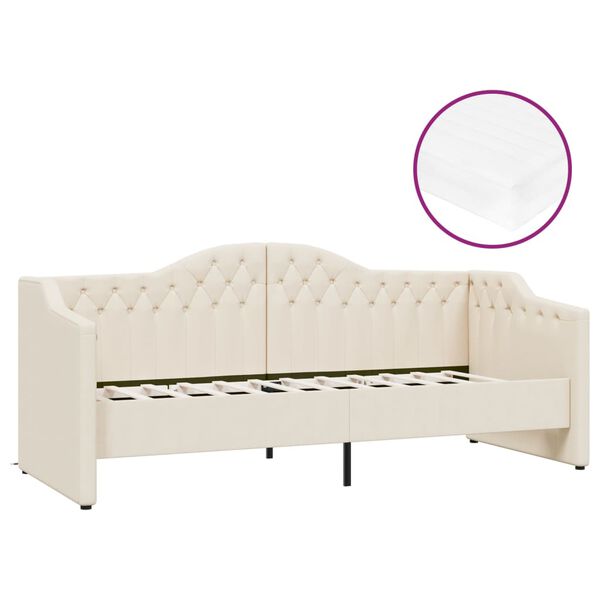 vidaXL dīvāngulta ar matraci, USB, krēmkrāsas audums, 90x200 cm