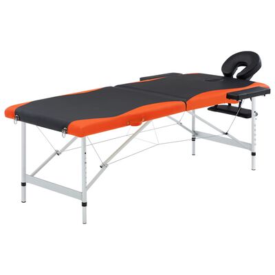 vidaXL saliekams masāžas galds, 2 daļas, alumīnijs, melns ar oranžu