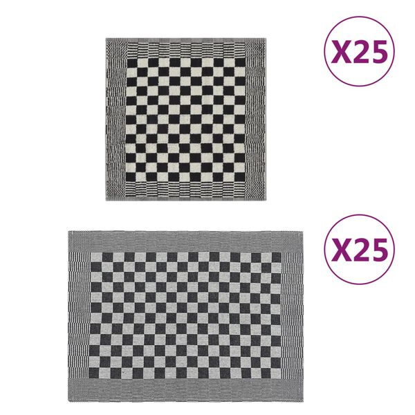 vidaXL dvieļu komplekts, 50 gab., melni un balti, kokvilna